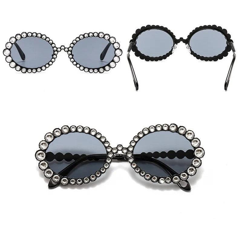 Luxury Oversized Round Sunglasses with Bling Crystal Accents and Big Frame Design - Lucid Fantasy 