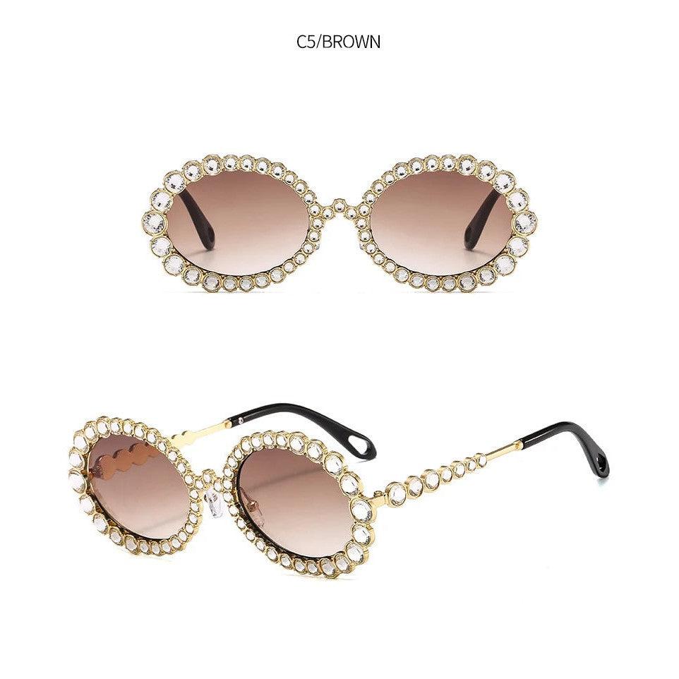 Luxury Oversized Round Sunglasses with Bling Crystal Accents and Big Frame Design - Lucid Fantasy 