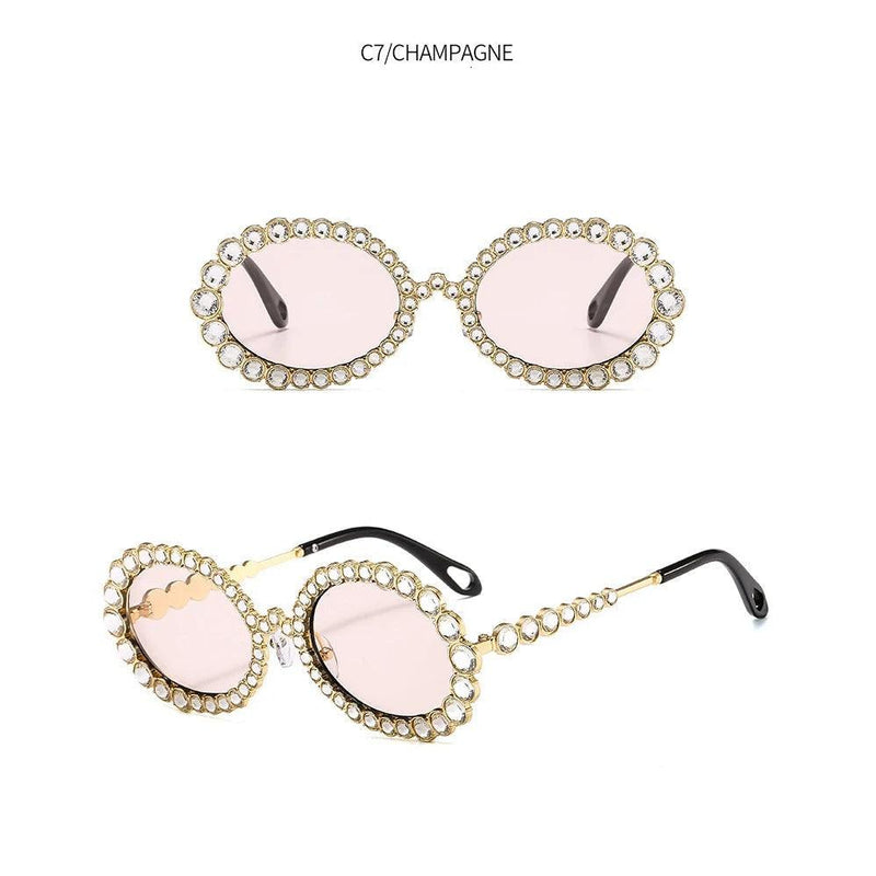 Luxury Oversized Round Sunglasses with Bling Crystal Accents and Big Frame Design - Lucid Fantasy 