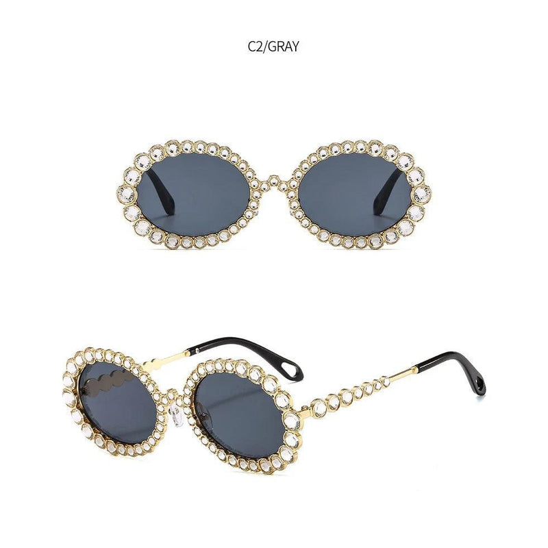 Luxury Oversized Round Sunglasses with Bling Crystal Accents and Big Frame Design - Lucid Fantasy 