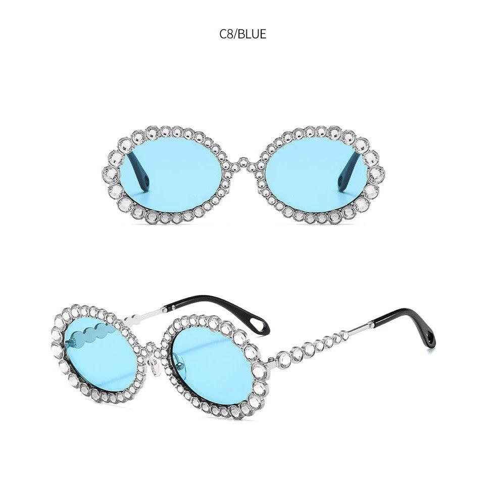 Luxury Oversized Round Sunglasses with Bling Crystal Accents and Big Frame Design - Lucid Fantasy 