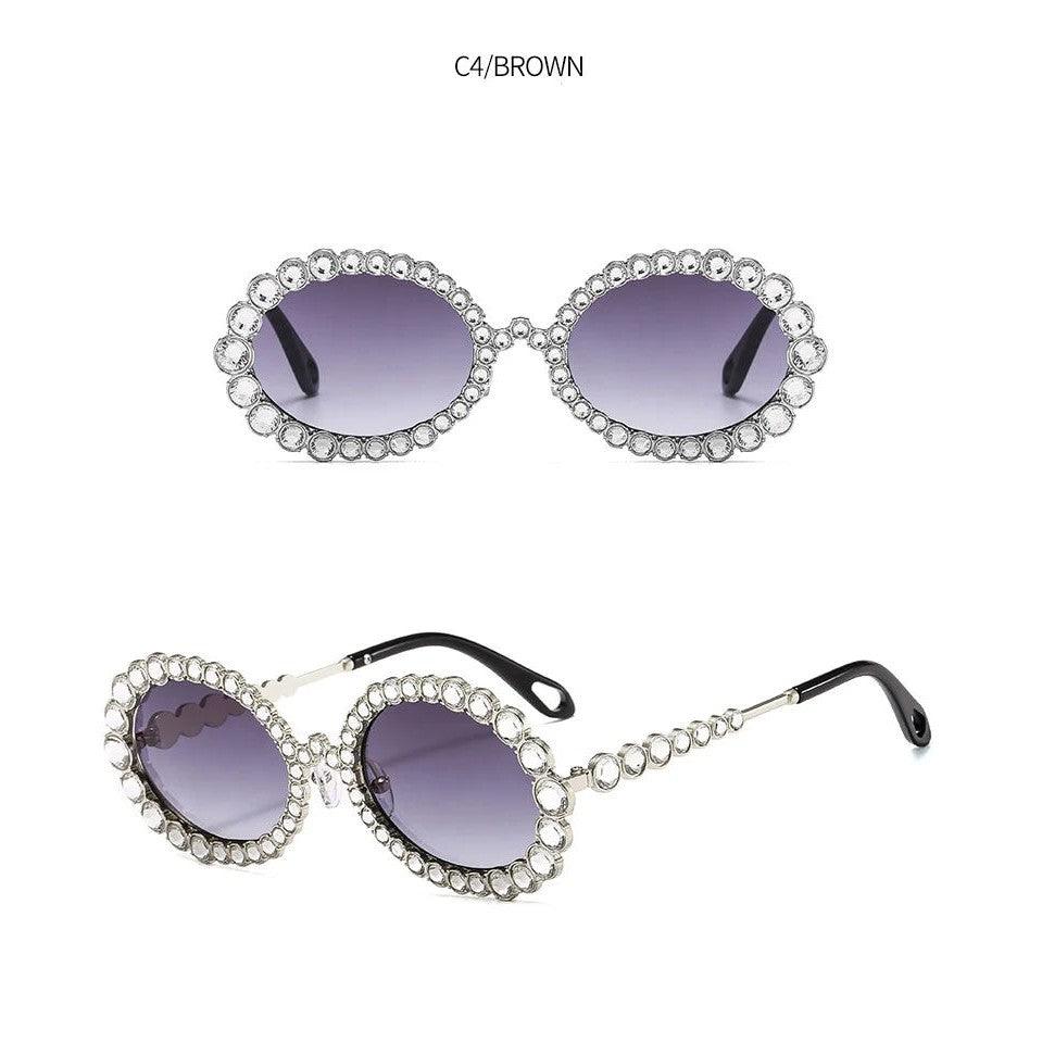 Luxury Oversized Round Sunglasses with Bling Crystal Accents and Big Frame Design - Lucid Fantasy 