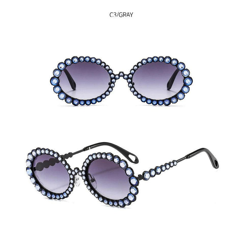 Luxury Oversized Round Sunglasses with Bling Crystal Accents and Big Frame Design - Lucid Fantasy 