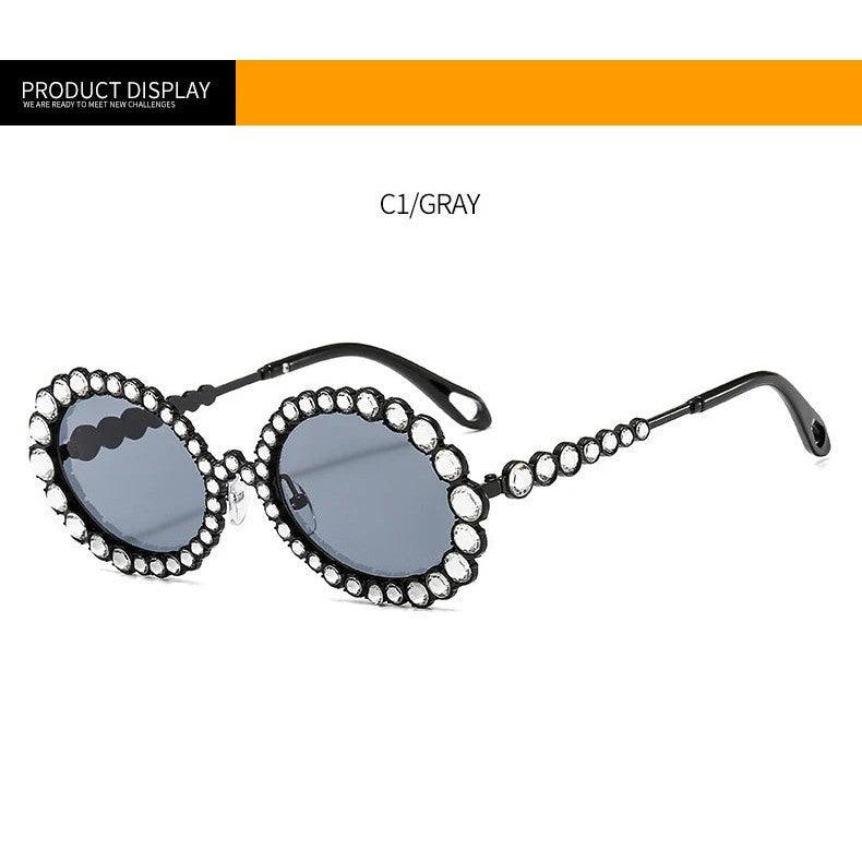 Luxury Oversized Round Sunglasses with Bling Crystal Accents and Big Frame Design - Lucid Fantasy 