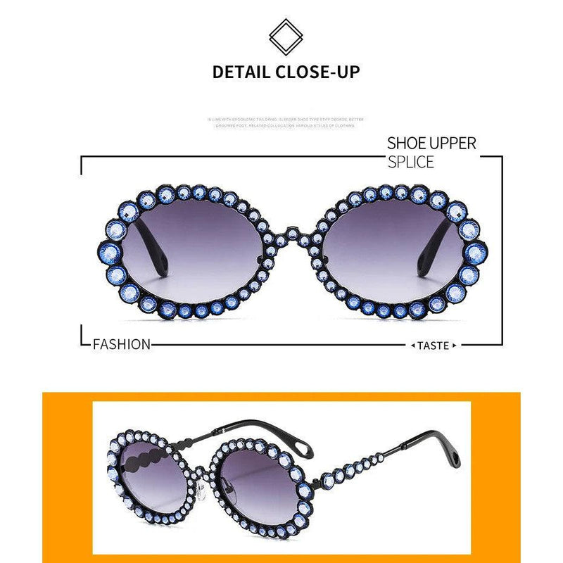 Luxury Oversized Round Sunglasses with Bling Crystal Accents and Big Frame Design - Lucid Fantasy 