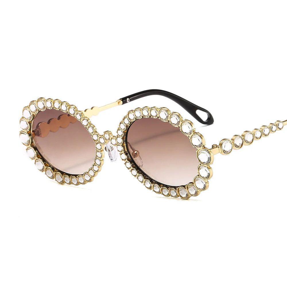 Luxury Oversized Round Sunglasses with Bling Crystal Accents and Big Frame Design - Lucid Fantasy 