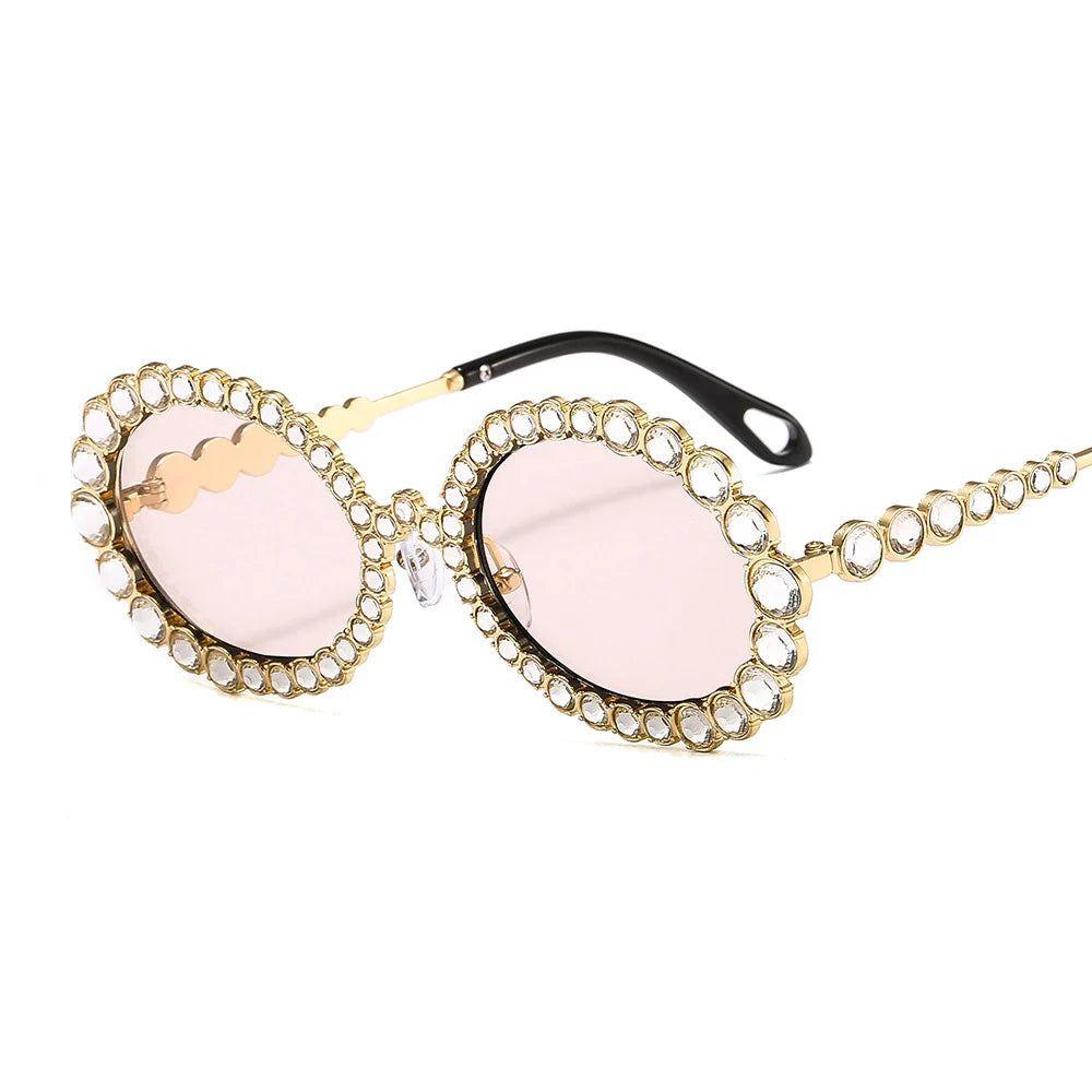 Luxury Oversized Round Sunglasses with Bling Crystal Accents and Big Frame Design - Lucid Fantasy 