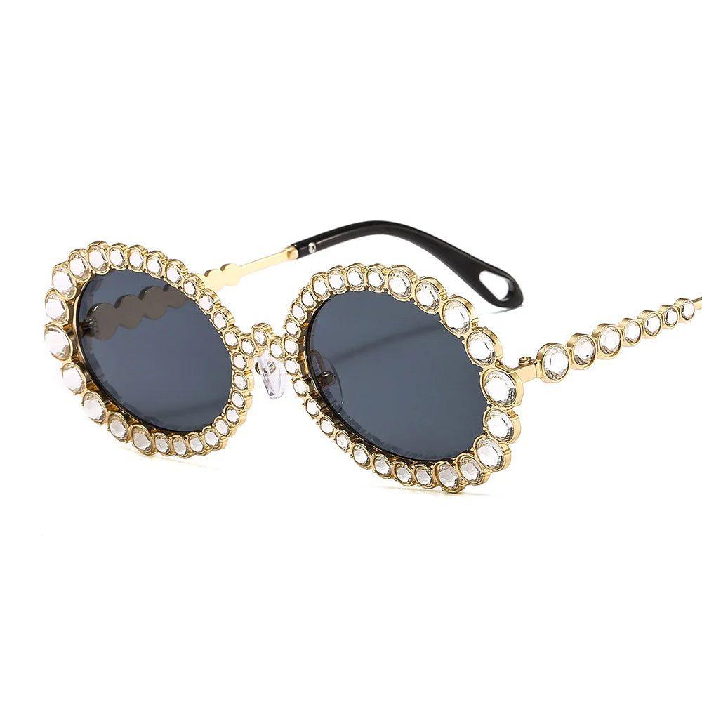 Luxury Oversized Round Sunglasses with Bling Crystal Accents and Big Frame Design - Lucid Fantasy 