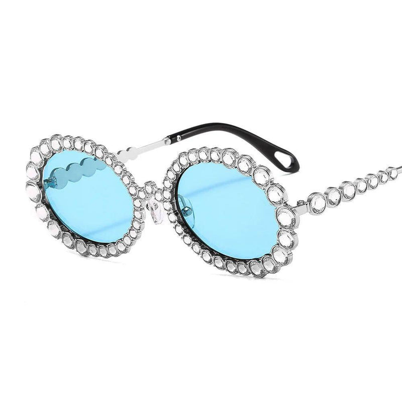 Luxury Oversized Round Sunglasses with Bling Crystal Accents and Big Frame Design - Lucid Fantasy 