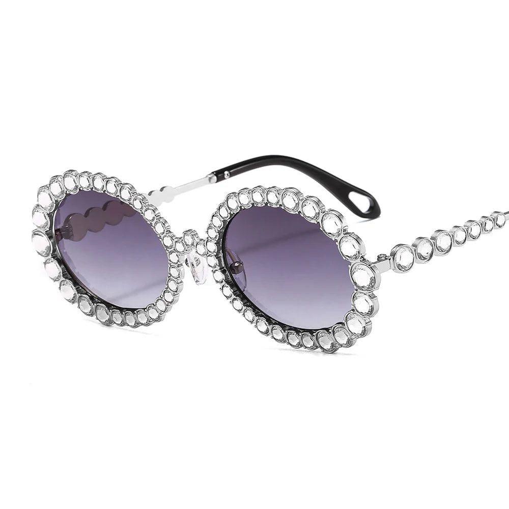 Luxury Oversized Round Sunglasses with Bling Crystal Accents and Big Frame Design - Lucid Fantasy 