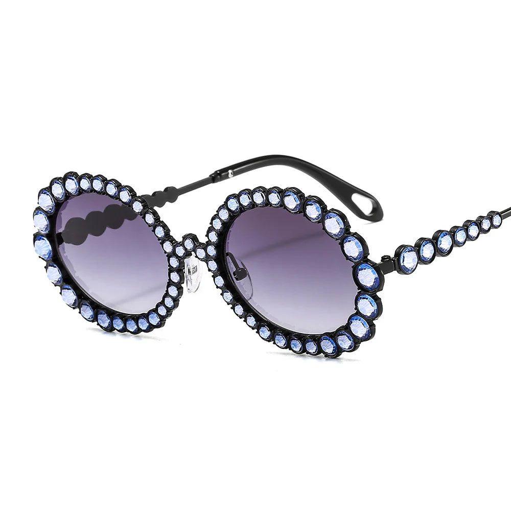 Luxury Oversized Round Sunglasses with Bling Crystal Accents and Big Frame Design - Lucid Fantasy 