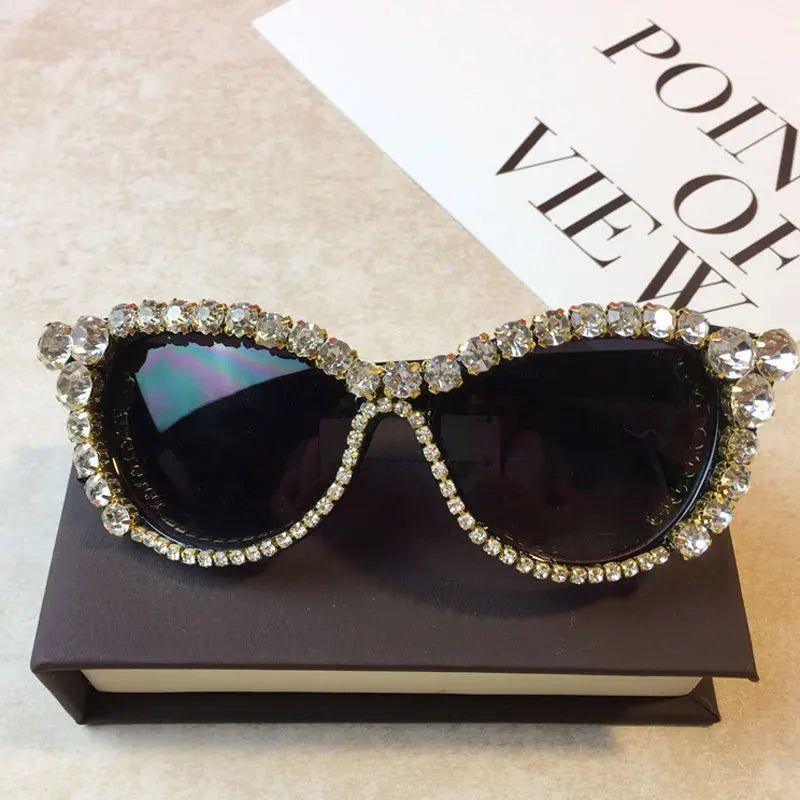 Luxury Rhinestone Cat Eye Sunglasses with Diamond Crystal Accents - Lucid Fantasy 