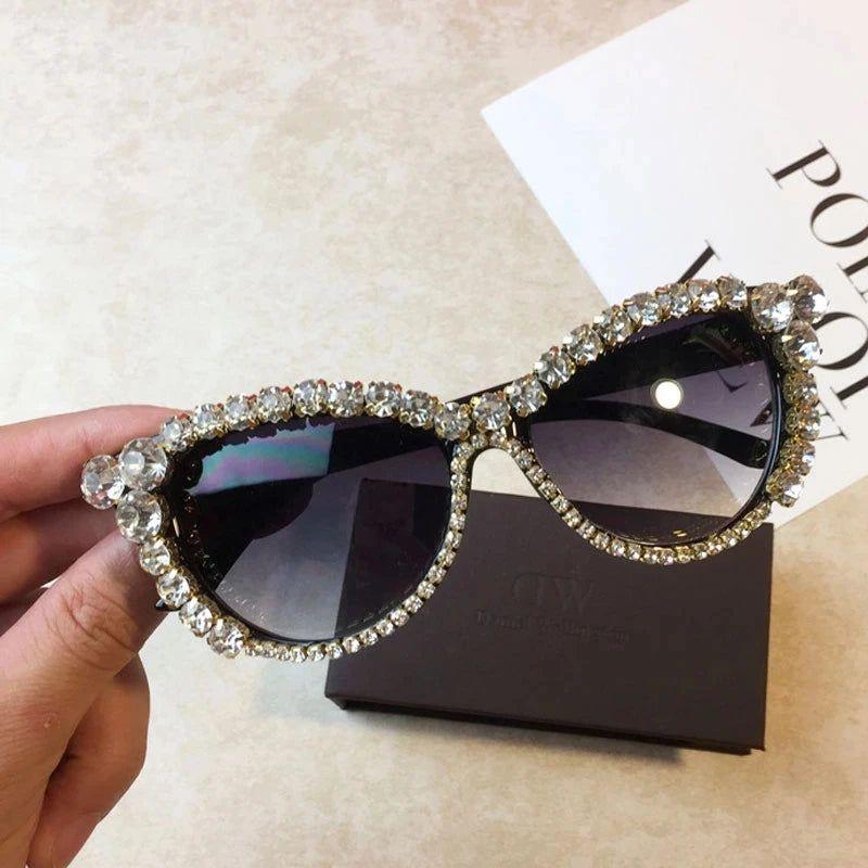 Luxury Rhinestone Cat Eye Sunglasses with Diamond Crystal Accents - Lucid Fantasy 