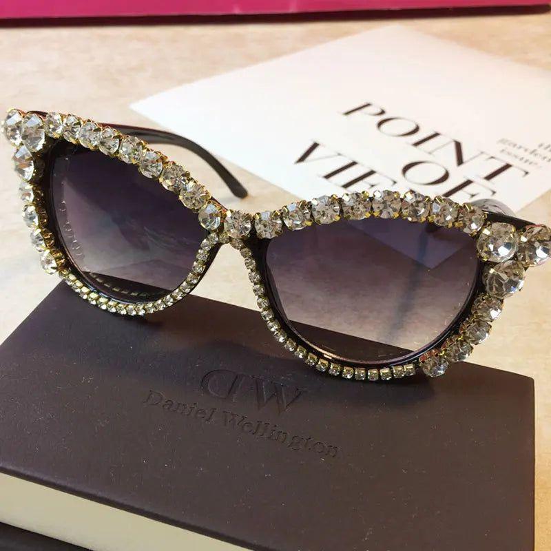 Luxury Rhinestone Cat Eye Sunglasses with Diamond Crystal Accents - Lucid Fantasy 