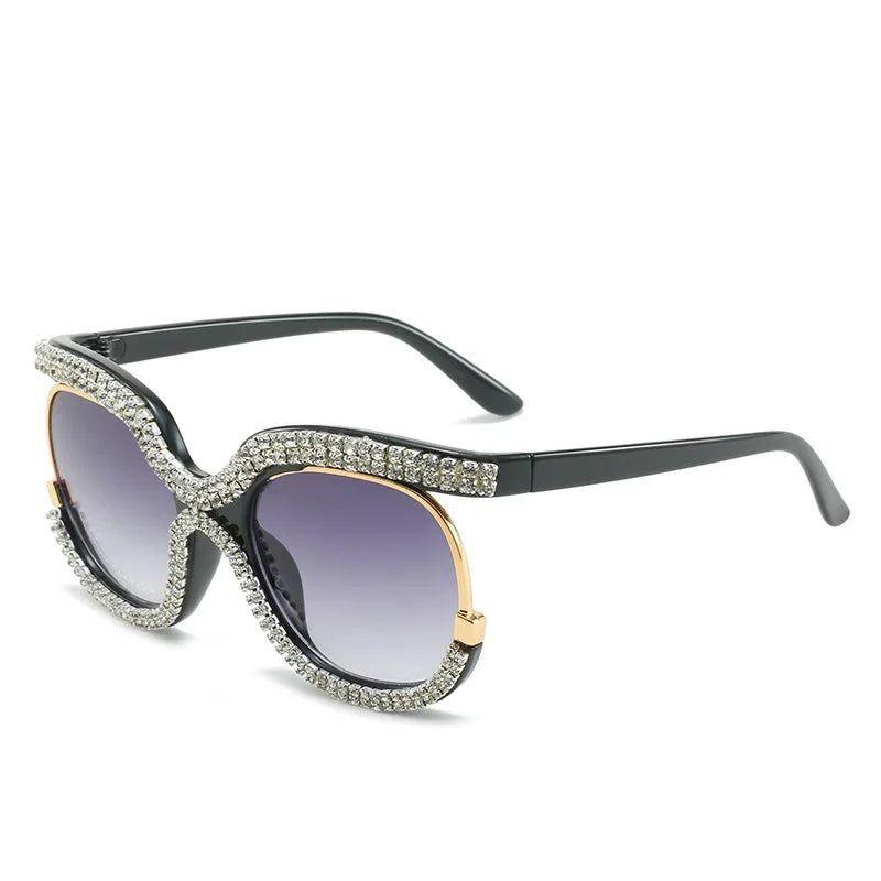 Luxury Rhinestone-Embellished Oversized Round Sunglasses - Chic Bling Fashion Shades - Lucid Fantasy 