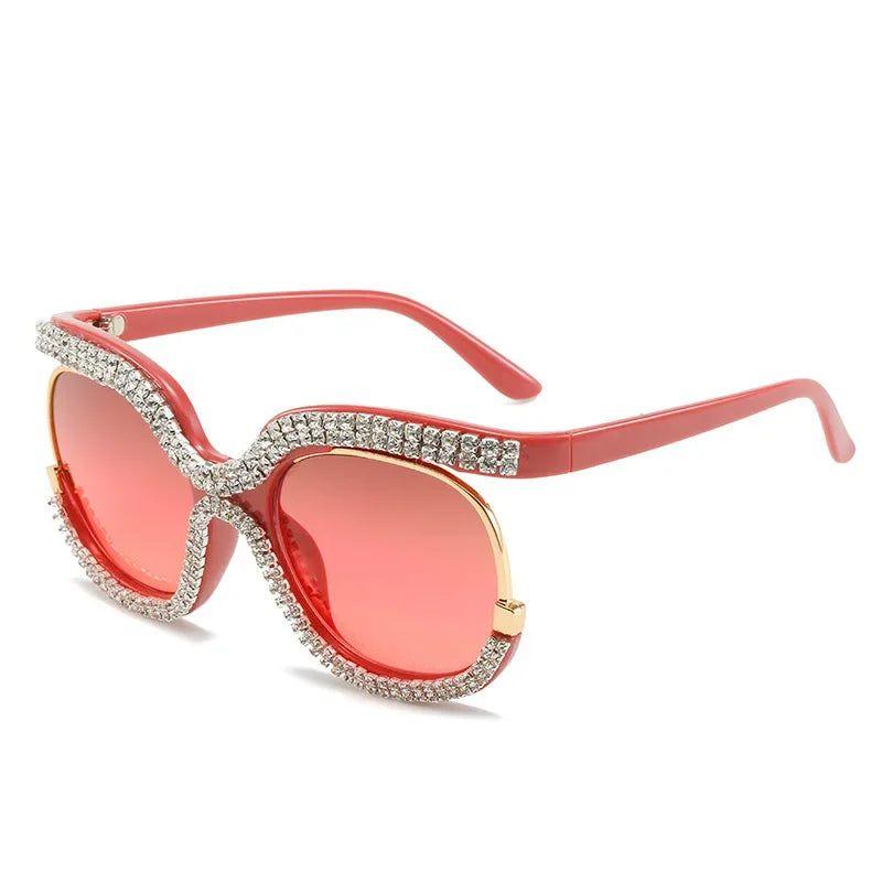 Luxury Rhinestone-Embellished Oversized Round Sunglasses - Chic Bling Fashion Shades - Lucid Fantasy 