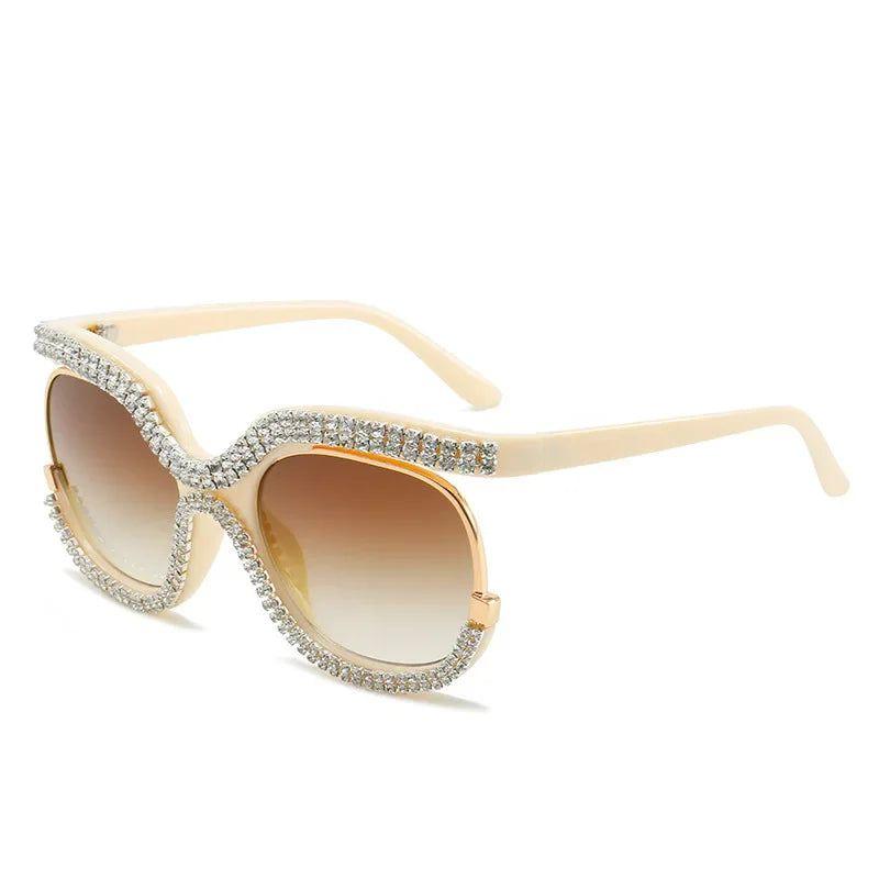 Luxury Rhinestone-Embellished Oversized Round Sunglasses - Chic Bling Fashion Shades - Lucid Fantasy 