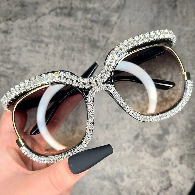 Luxury Rhinestone-Embellished Oversized Round Sunglasses - Chic Bling Fashion Shades - Lucid Fantasy 