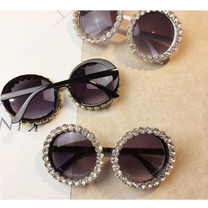 Luxury Rhinestone-Embellished Oversized Round Sunglasses with UV400 Protection - Lucid Fantasy 