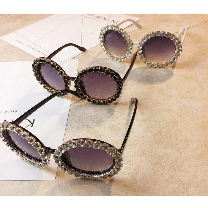 Luxury Rhinestone-Embellished Oversized Round Sunglasses with UV400 Protection - Lucid Fantasy 