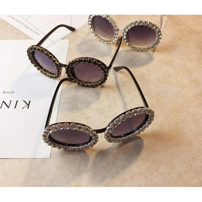 Luxury Rhinestone-Embellished Oversized Round Sunglasses with UV400 Protection - Lucid Fantasy 