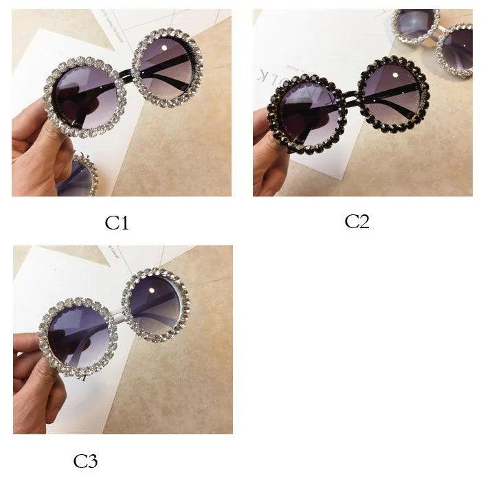 Luxury Rhinestone-Embellished Oversized Round Sunglasses with UV400 Protection - Lucid Fantasy 