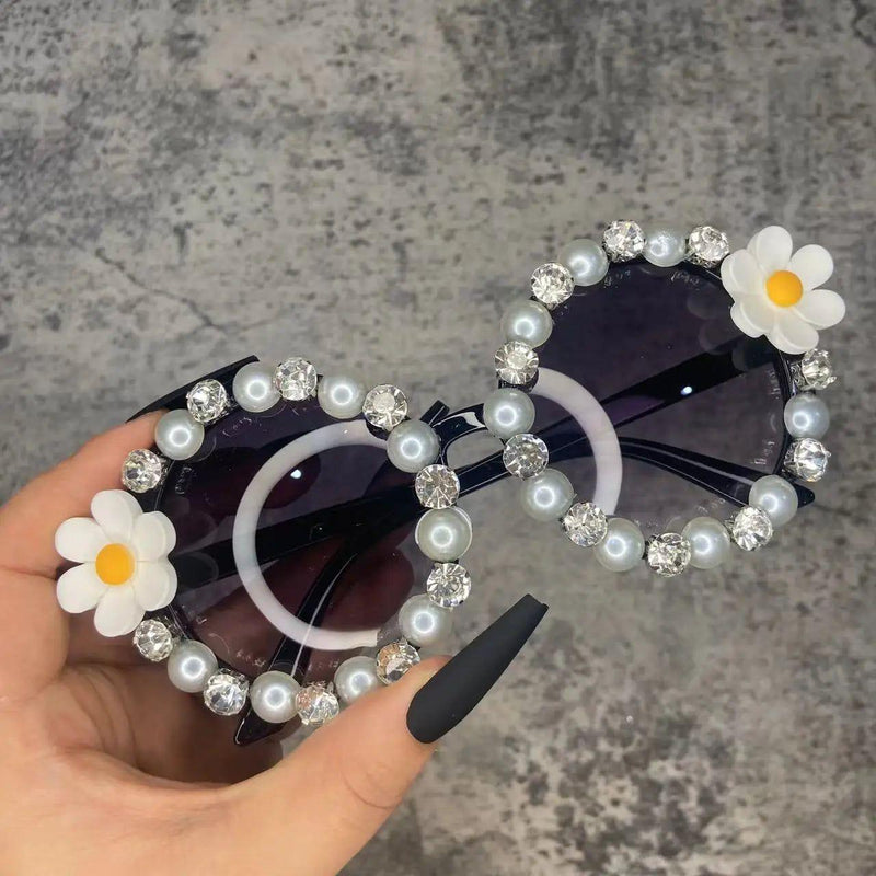 Luxury Rhinestone-Embellished Oversized Round Sunglasses with UV400 Protection - Lucid Fantasy 