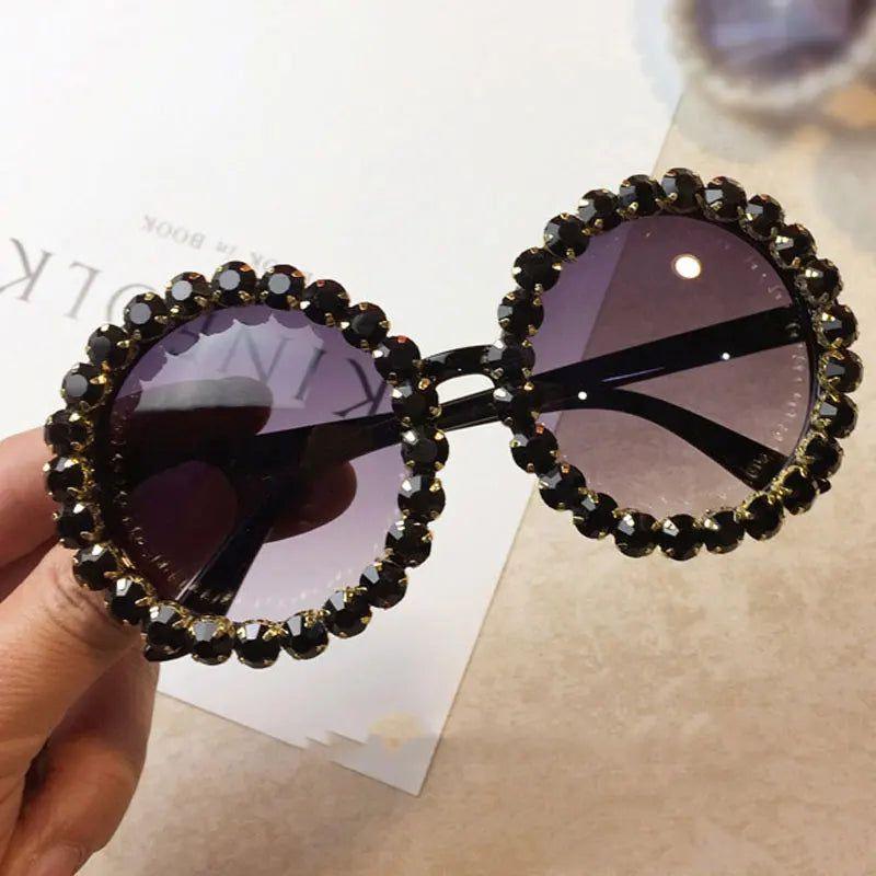 Luxury Rhinestone-Embellished Oversized Round Sunglasses with UV400 Protection - Lucid Fantasy 