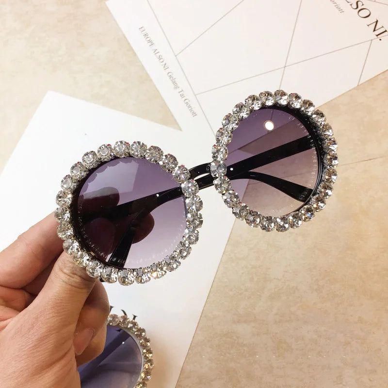 Luxury Rhinestone-Embellished Oversized Round Sunglasses with UV400 Protection - Lucid Fantasy 