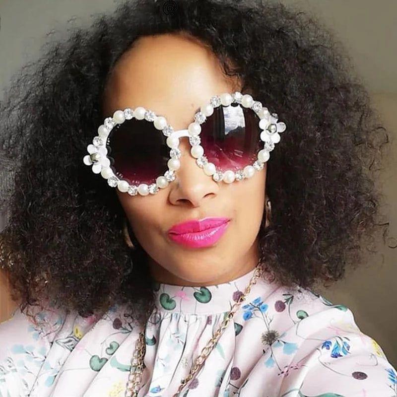 Luxury Rhinestone-Embellished Oversized Round Sunglasses with UV400 Protection - Lucid Fantasy 