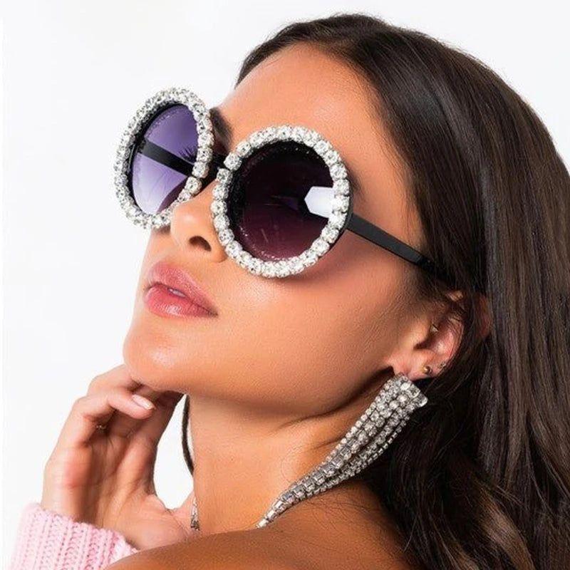 Luxury Rhinestone-Embellished Oversized Round Sunglasses with UV400 Protection - Lucid Fantasy 