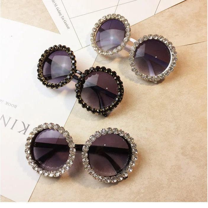 Luxury Rhinestone-Embellished Oversized Round Sunglasses with UV400 Protection - Lucid Fantasy 