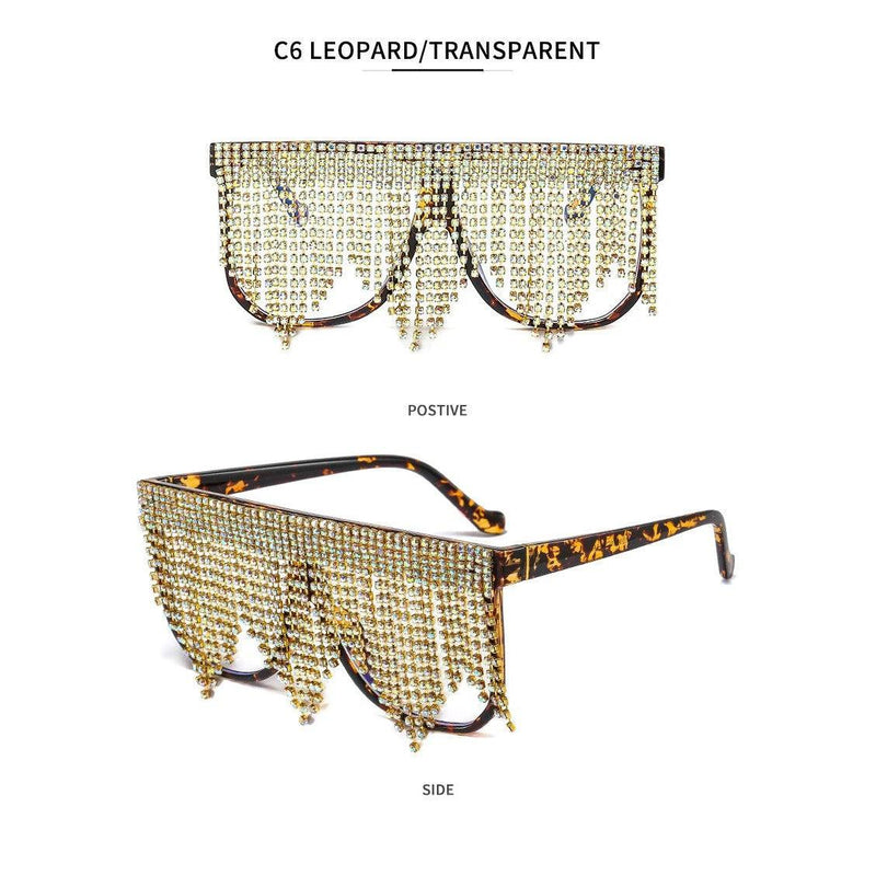 Luxury Rhinestone Tassel Oversized Sunglasses - Glamorous One-Piece Sun Shades - Lucid Fantasy 