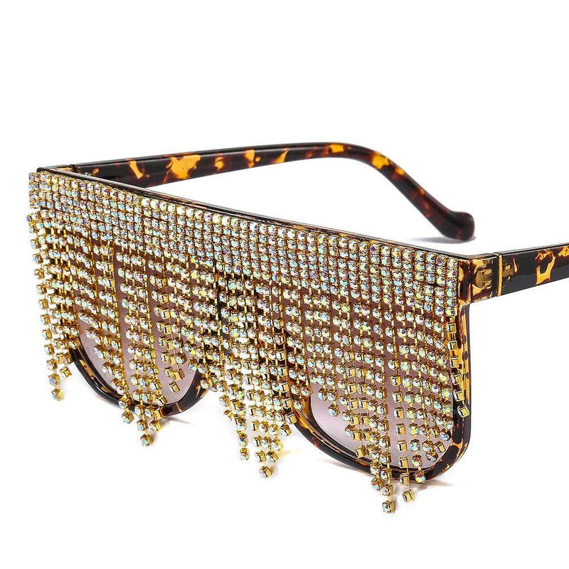 Luxury Rhinestone Tassel Oversized Sunglasses - Glamorous One-Piece Sun Shades - Lucid Fantasy 