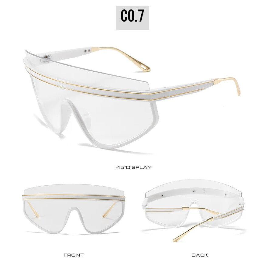 Luxury Semi-Rimless Oversized Shield Sunglasses - Fashion Forward Frame Design - Lucid Fantasy 