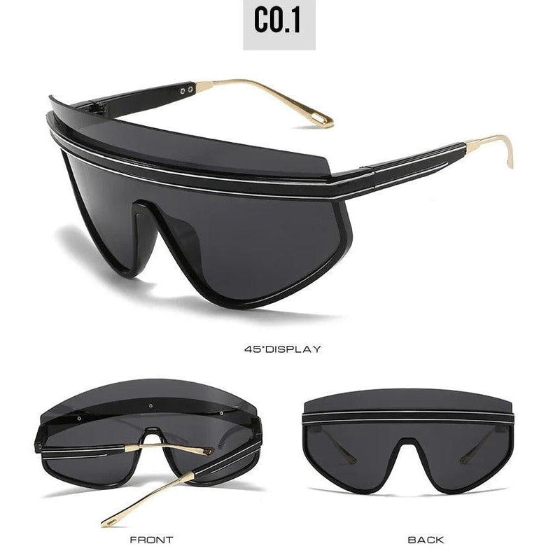 Luxury Semi-Rimless Oversized Shield Sunglasses - Fashion Forward Frame Design - Lucid Fantasy 