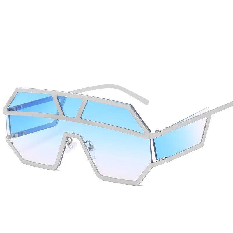 Luxury Shield Lens Oversized Fashion Sunglasses with Clear Square Frames - Lucid Fantasy 