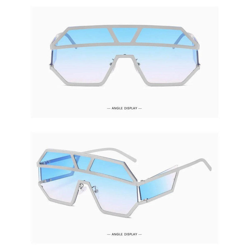 Luxury Shield Lens Oversized Fashion Sunglasses with Clear Square Frames - Lucid Fantasy 