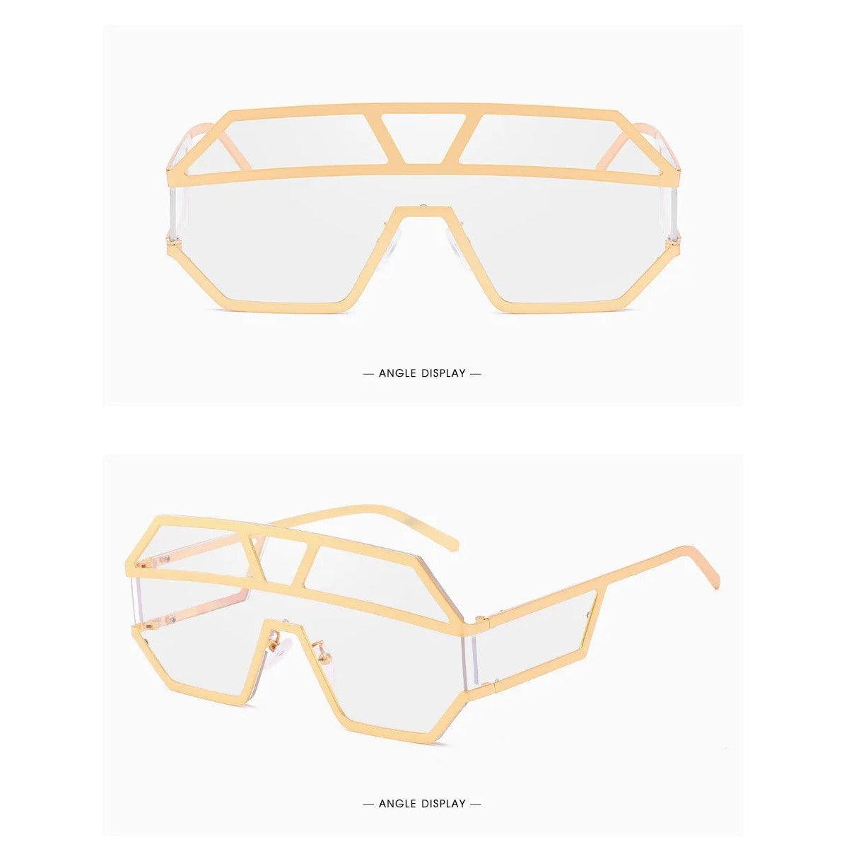 Luxury Shield Lens Oversized Fashion Sunglasses with Clear Square Frames - Lucid Fantasy 