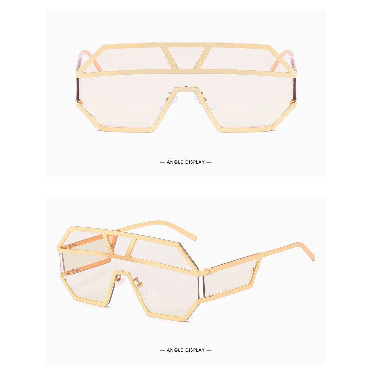 Luxury Shield Lens Oversized Fashion Sunglasses with Clear Square Frames - Lucid Fantasy 