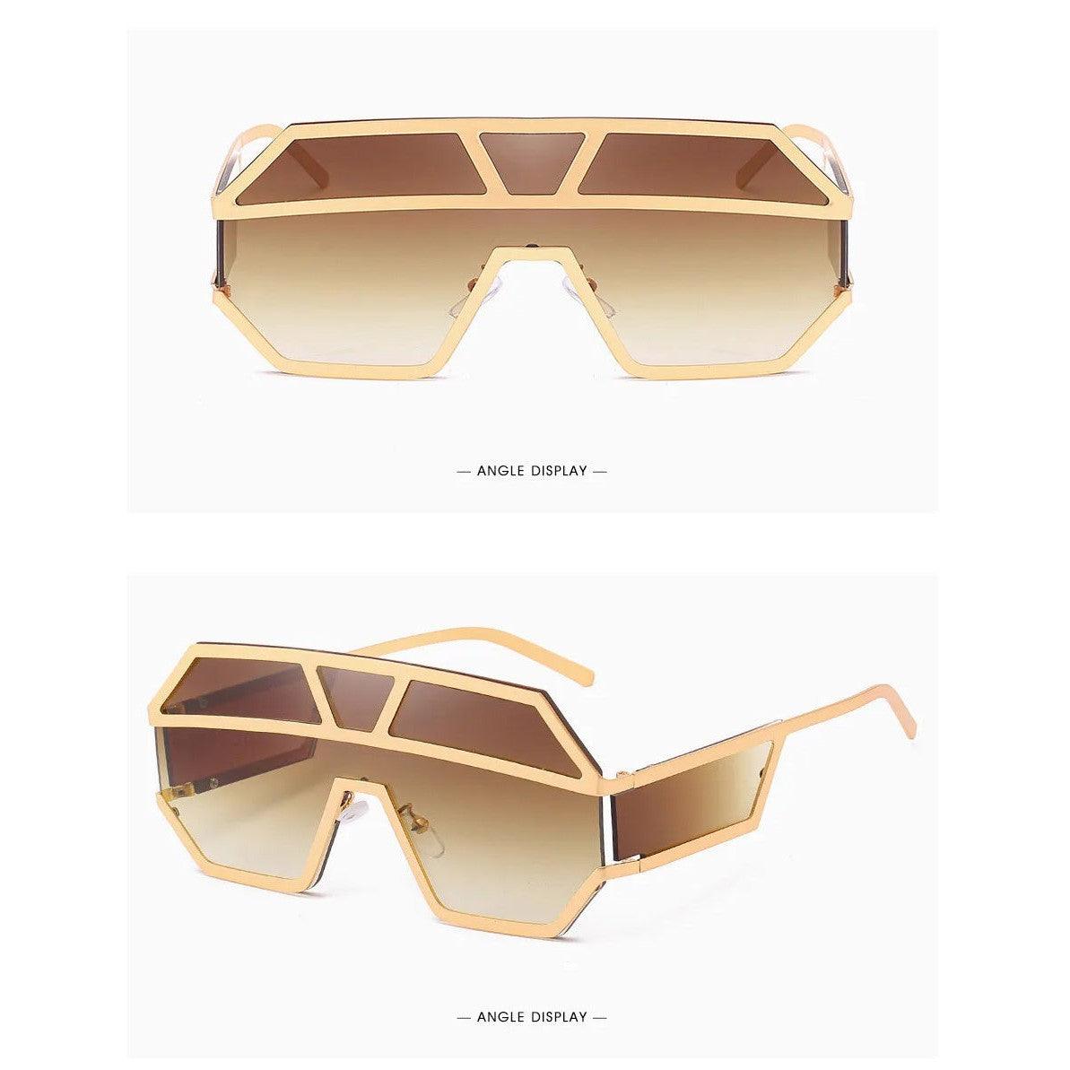 Luxury Shield Lens Oversized Fashion Sunglasses with Clear Square Frames - Lucid Fantasy 