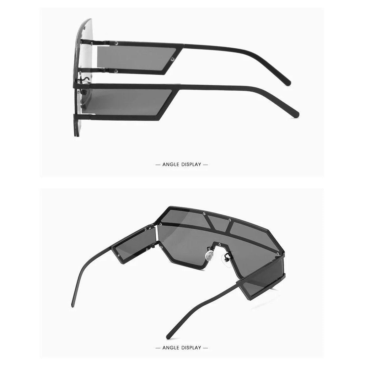 Luxury Shield Lens Oversized Fashion Sunglasses with Clear Square Frames - Lucid Fantasy 