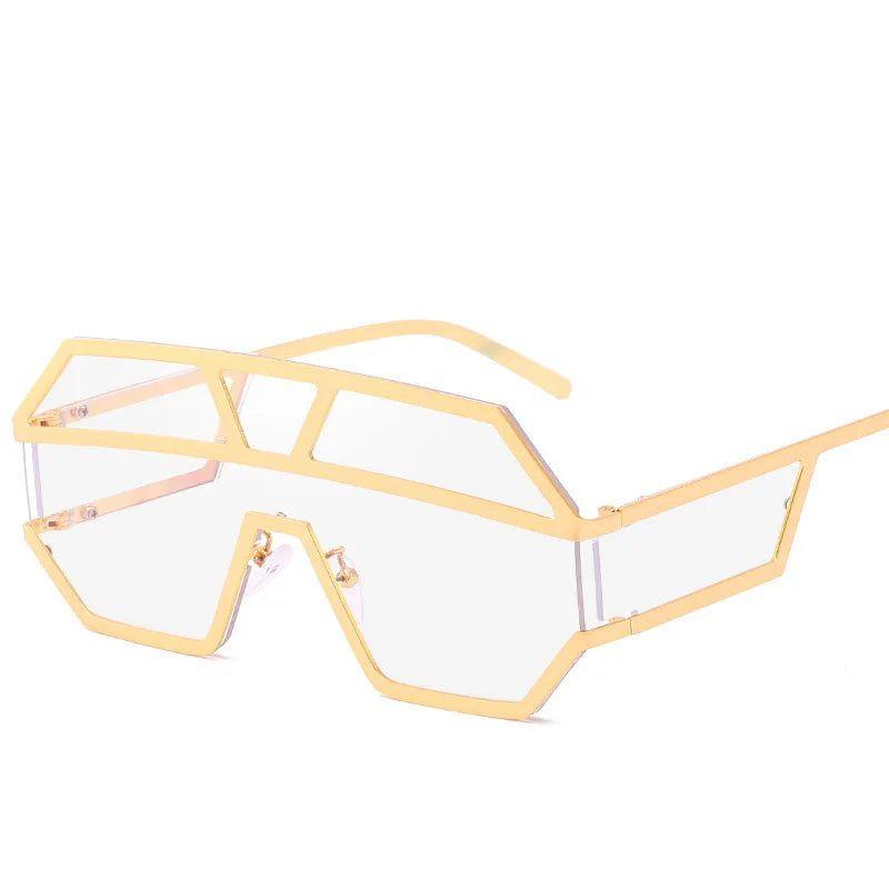 Luxury Shield Lens Oversized Fashion Sunglasses with Clear Square Frames - Lucid Fantasy 