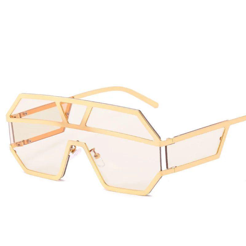 Luxury Shield Lens Oversized Fashion Sunglasses with Clear Square Frames - Lucid Fantasy 