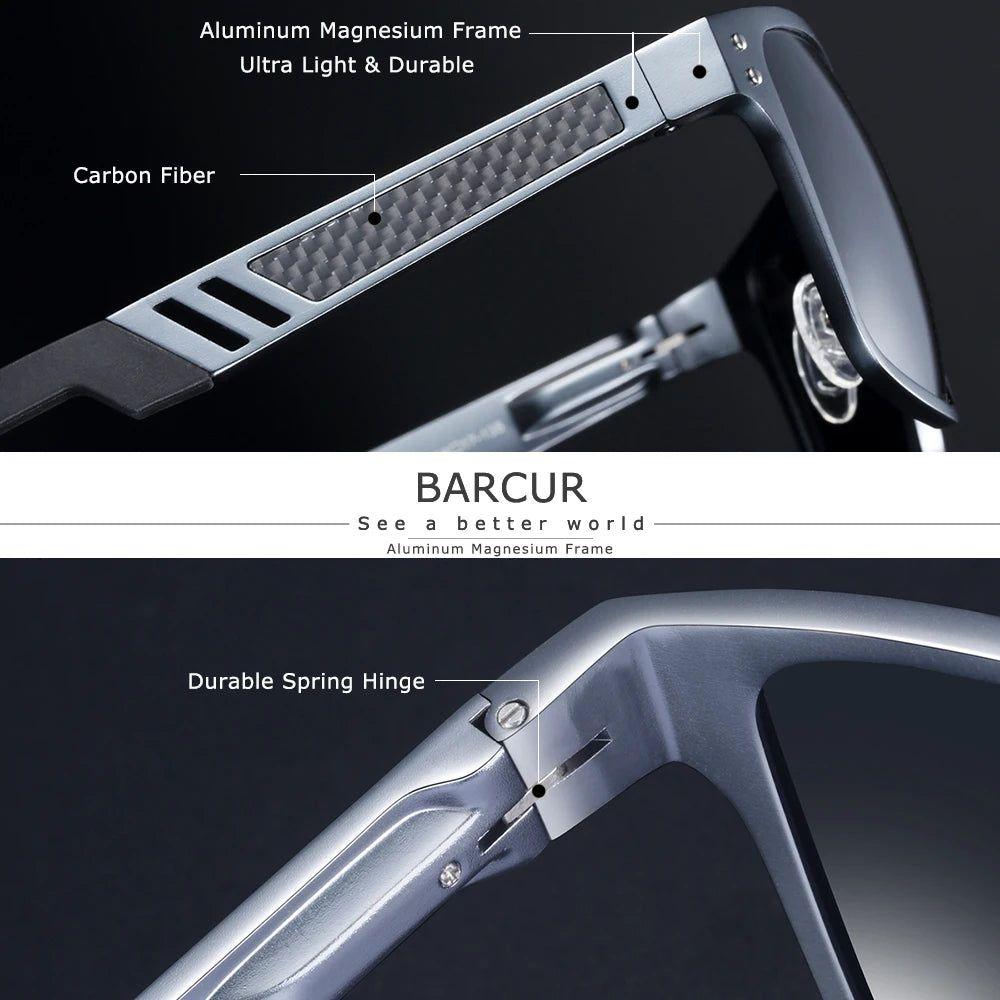 Men's Polarized Square Lens Sunglasses - Barcur Aluminum Magnesium Sport Eyewear - Lucid Fantasy 