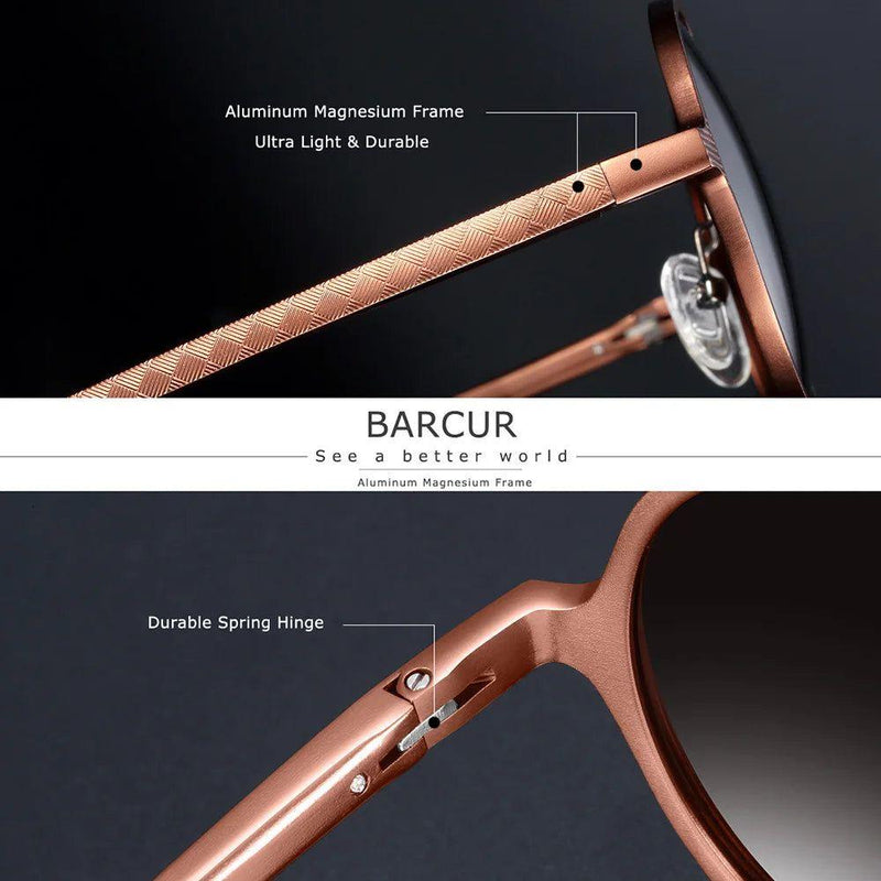 Men's Retro Lightweight Polarized Round Sunglasses - Luxury Vintage Shades by Barcur - Lucid Fantasy 