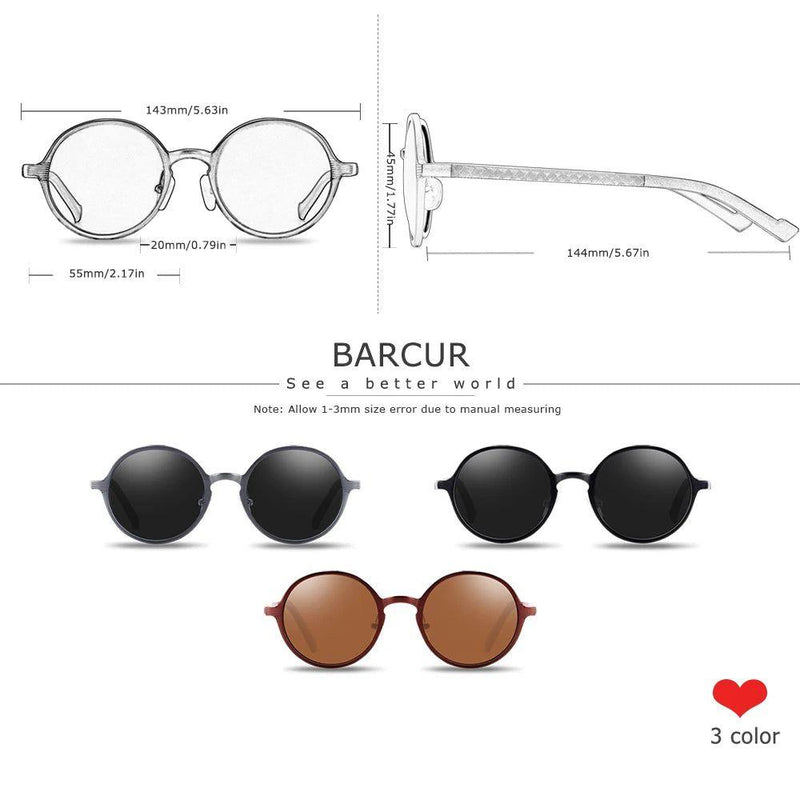 Men's Retro Lightweight Polarized Round Sunglasses - Luxury Vintage Shades by Barcur - Lucid Fantasy 