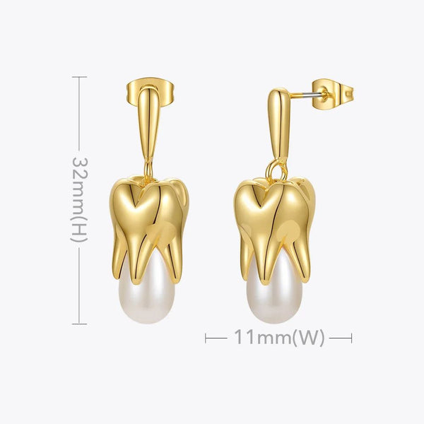 Modern Design Gold Melt Drop Teeth Pearl Earrings Gold Color Fashion Jewelry-Lucid Fantasy