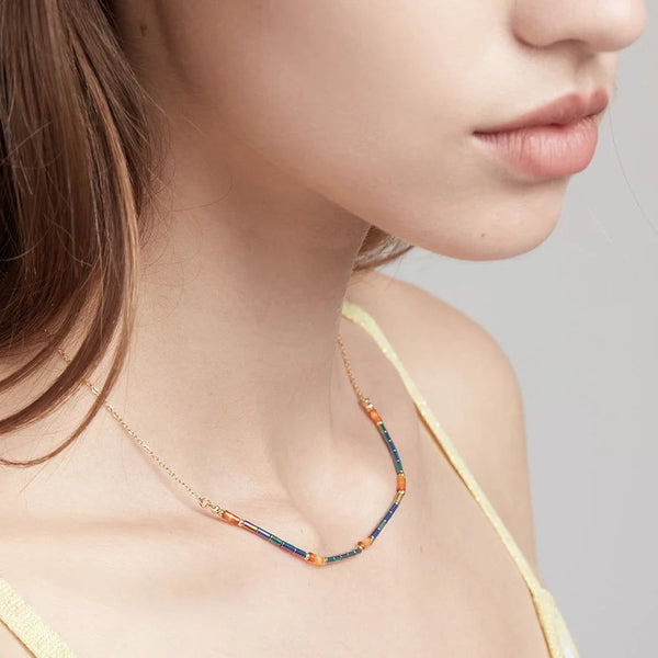 Modern Design Rainbow Ore Necklace Gold Color Fashion Jewelry Stainless Steel Vintage Necklace-Lucid Fantasy
