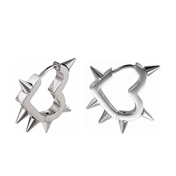 Modern Design Spike Heart Shape Stainless Steel Silver Color Hoop Earrings Fashion Jewelry-Lucid Fantasy